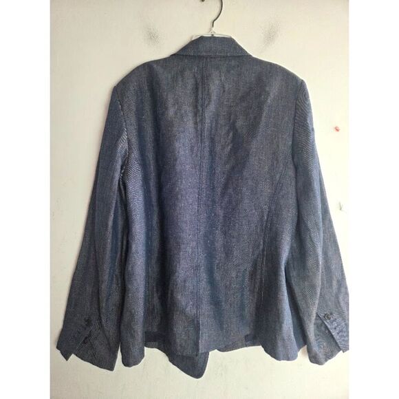 NWOT Talbots Women Blue Grey 100% Linen 1 Button Single Breasted Blazer size 20W - Picture 2 of 9